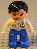 LEGO 47394pb023 Duplo Figure Lego Ville, Male, Blue Legs, Tan Top with Buttons and Rag in Pocket, Black Hair (Mechanic)